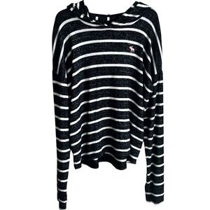Abercrombie Kids Navy White Striped Girls Hoodie Cozy Soft Size 13-14